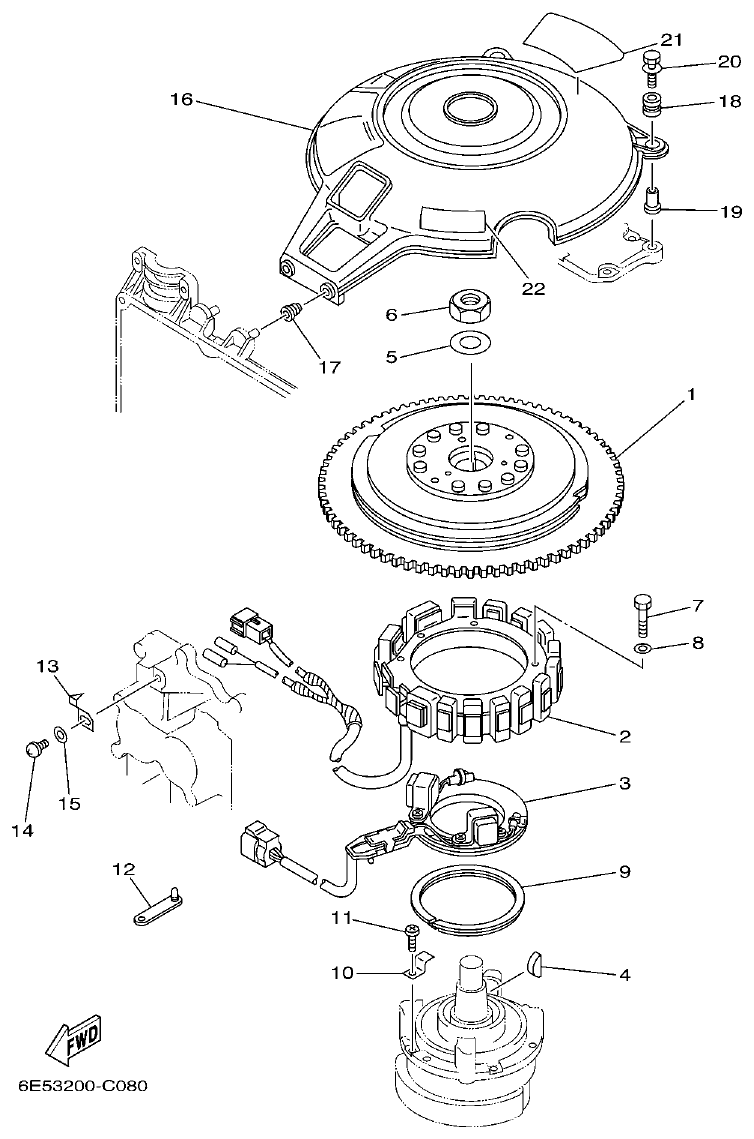 Yamaha 115B, 140B GENERATOR parts diagram